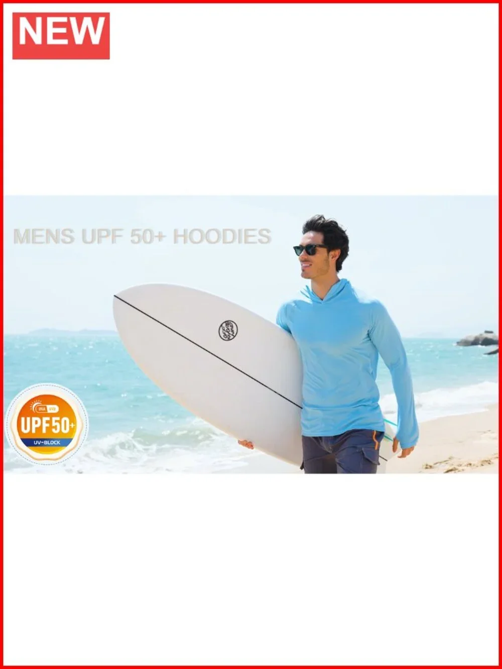 Men's UPF 50+ Sun Protection Long Sleeve Hooded Rash Guard Fishing Shirt